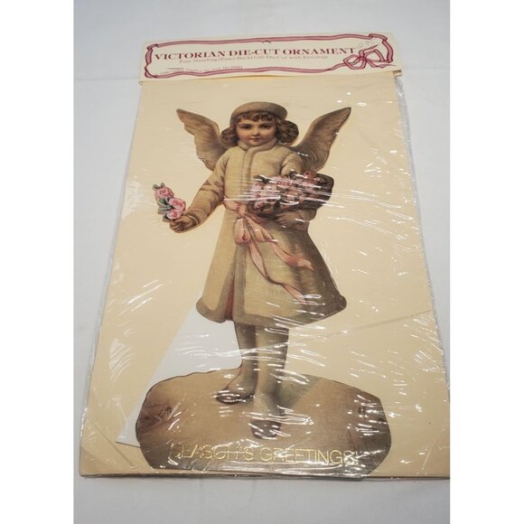 Vintage Die Cut Christmas Ornament Angel w/ Flowers & Envelope Victorian Gift - Picture 1 of 6